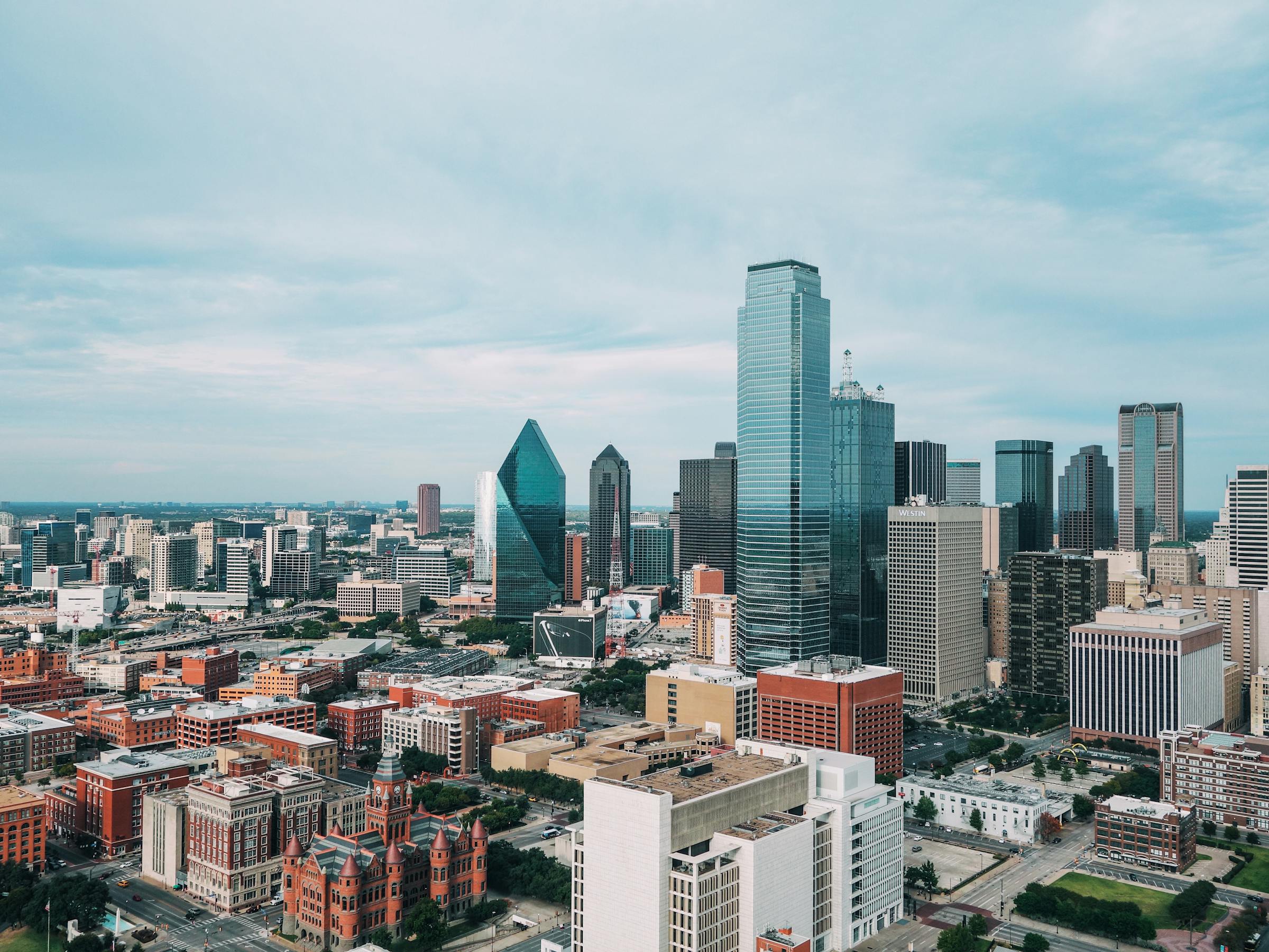 Dallas Texas skyline aerial view — one of the top markets for selling mortgage notes in Texas with Amerinote Xchange
